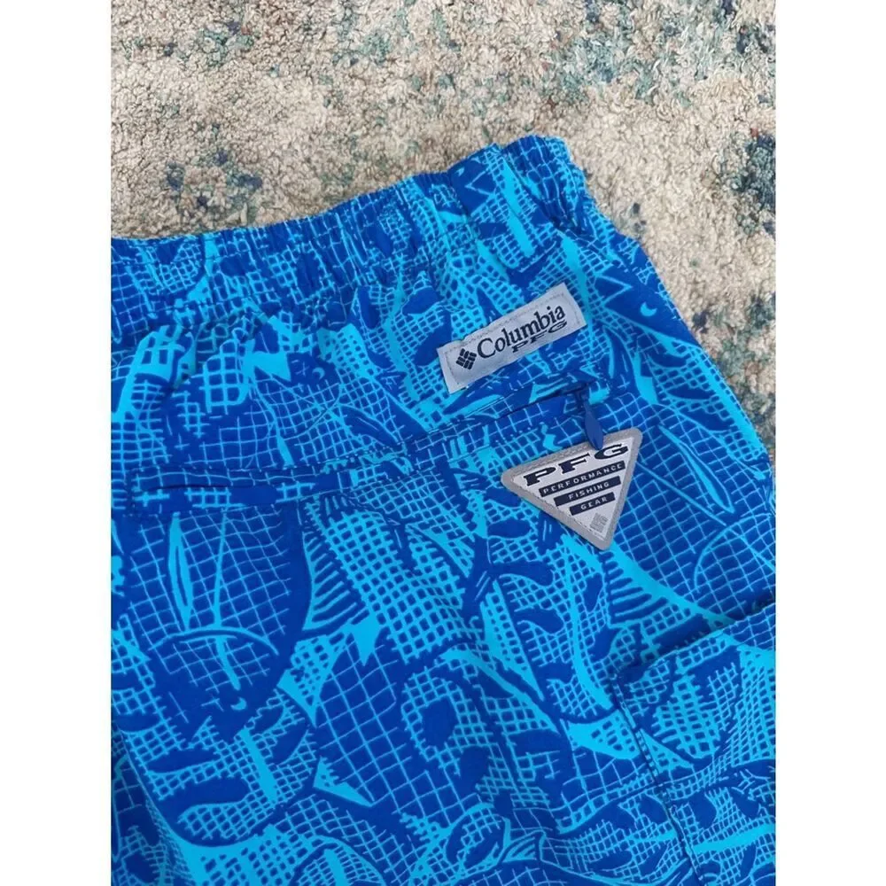 Columbia Swim Trunks Mens Blue Fish Print PFG Super Backcast Fishing Shorts